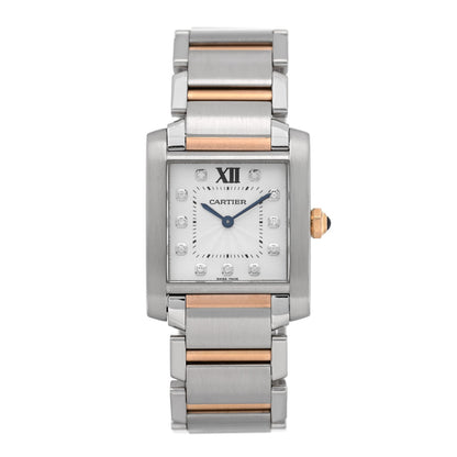 Stainless Steel 18K Pink Gold Diamond 25mm Tank Francaise Quartz Watch