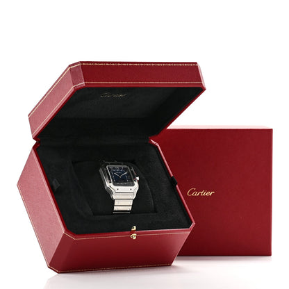 Stainless Steel Alligator 39.8mm Santos De Cartier Automatic Watch Blue