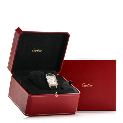 Stainless Steel 18K Pink Gold Alligator 31.4mm Santos Dumont Quartz Watch