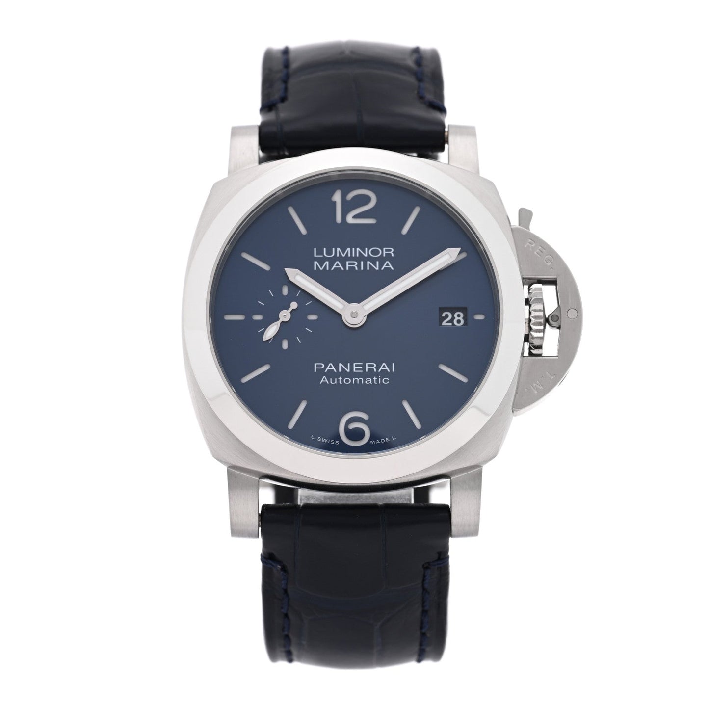 Stainless Steel Alligator 40mm Luminor Quaranta Automatic Watch Blue PAM01370 Blue