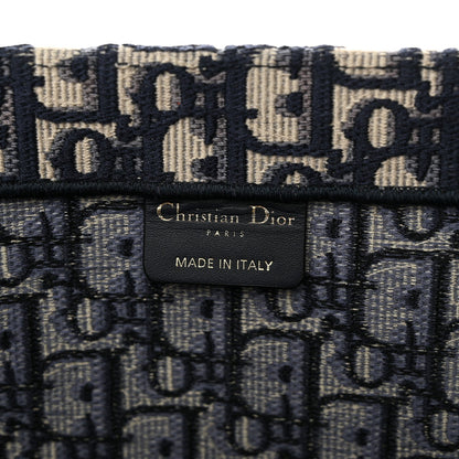 DIOR ECRU & BLUE OBLIQUE EMBROIDERY LARGE BOOK TOTE BAG Rovelle Bags