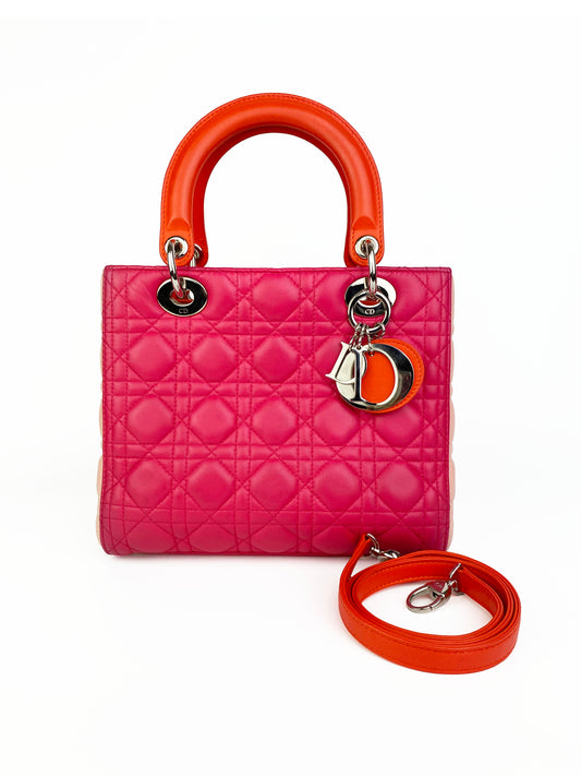 Christian Dior Orange Pink Colourblock Lady Dior Bag Rovelle Bags