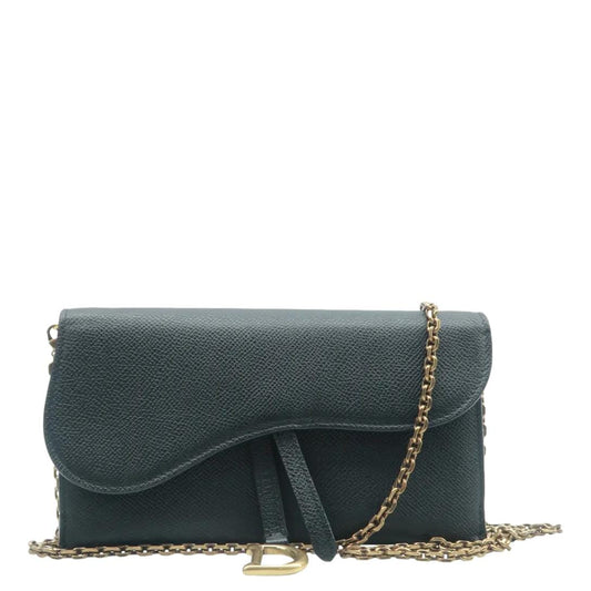 CHRISTIAN DIOR Long Saddle Leather Crossbody Chain Wallet Black Rovelle Bags