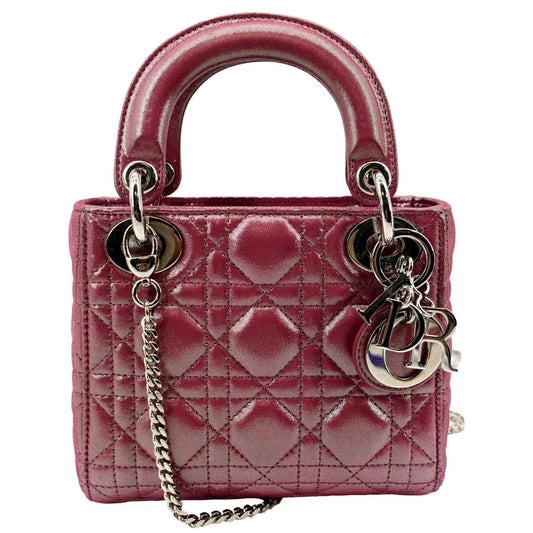 CHRISTIAN DIOR Mini Lady Dior Pearlescent Cannage Lambskin Shoulder Bag Pink Rovelle Bags