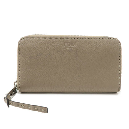 FENDI Selleria Leather Zip Around Long Wallet Greige 8M0374 Rovelle Bags