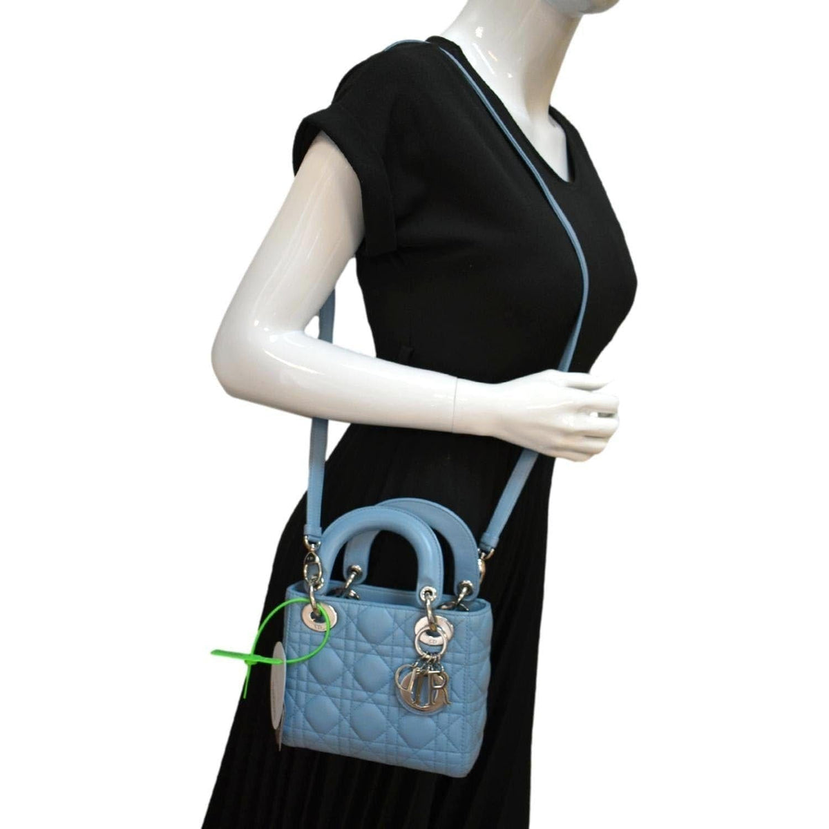 CHRISTIAN DIOR Mini Lady Dior Cannage Lambskin Leather Shoulder Bag Blue Rovelle Bags