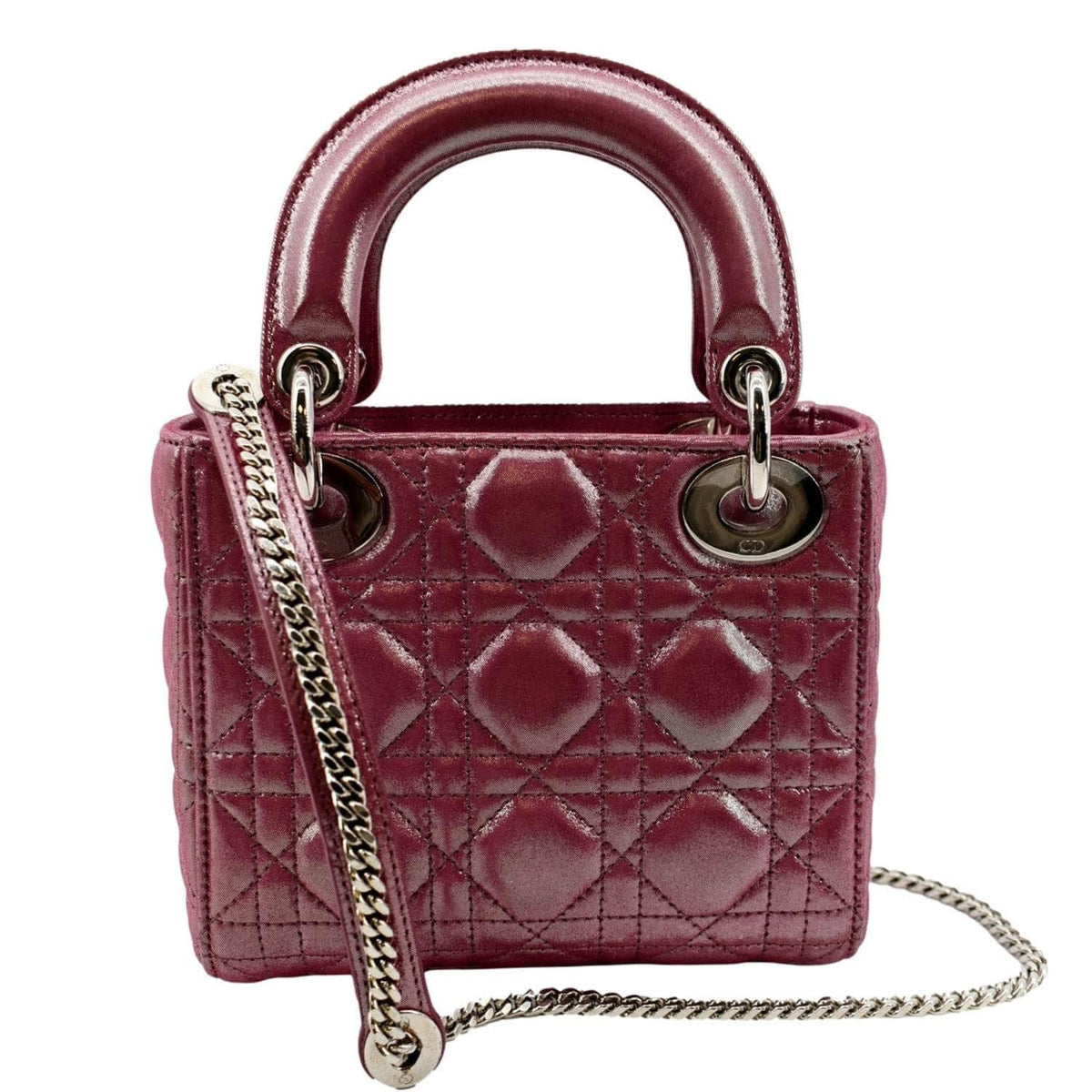 CHRISTIAN DIOR Mini Lady Dior Pearlescent Cannage Lambskin Shoulder Bag Pink Rovelle Bags