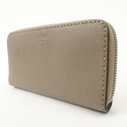 FENDI Selleria Leather Zip Around Long Wallet Greige 8M0374 Rovelle Bags