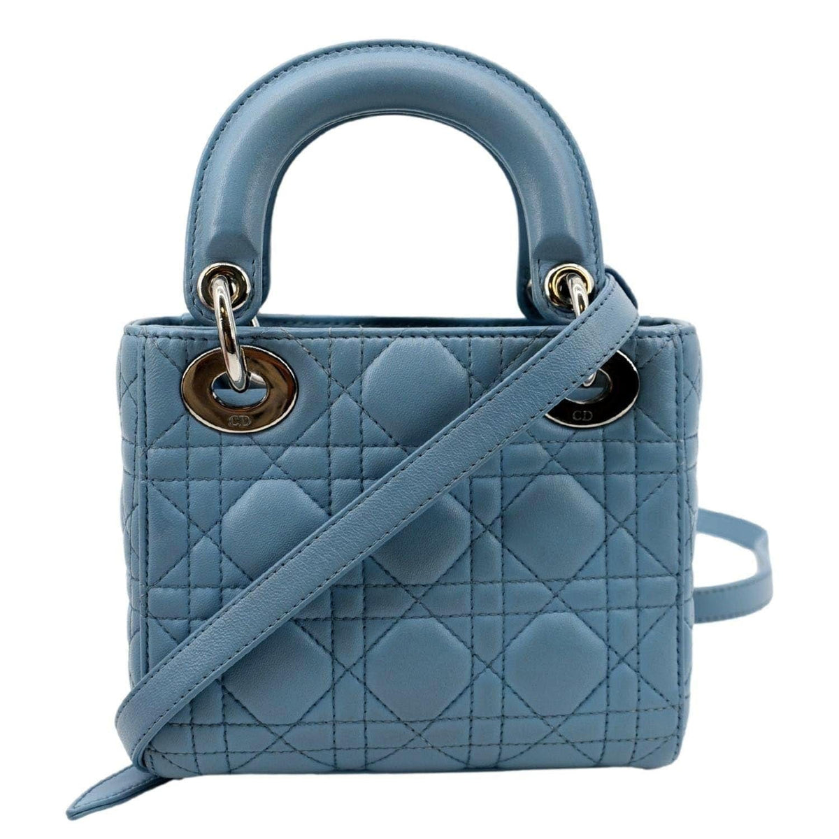 CHRISTIAN DIOR Mini Lady Dior Cannage Lambskin Leather Shoulder Bag Blue Rovelle Bags