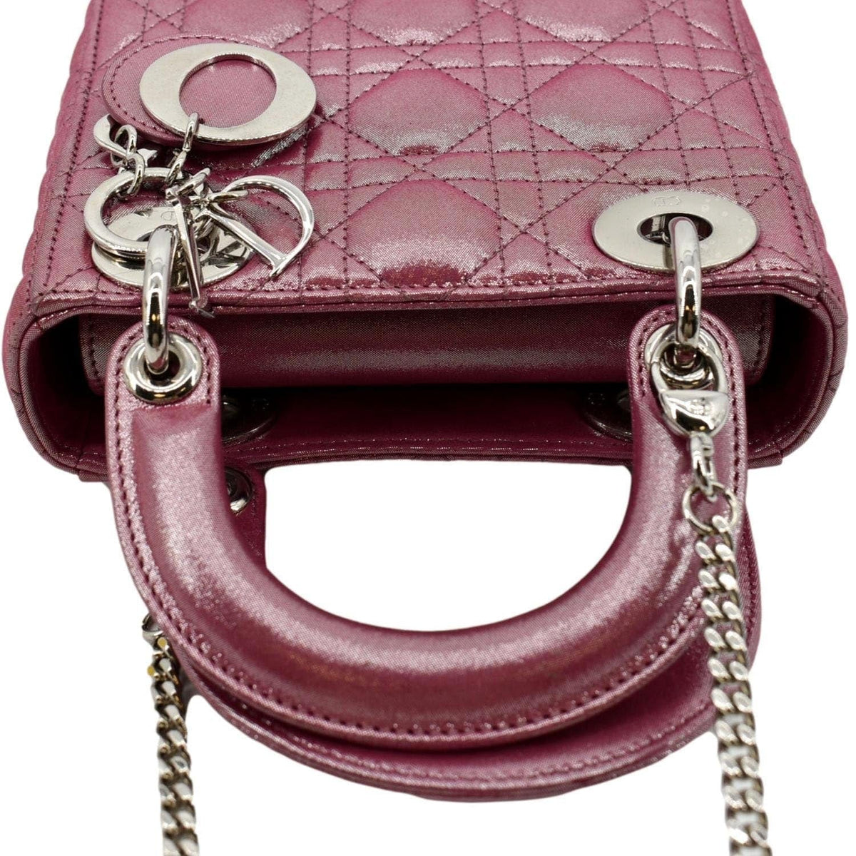 CHRISTIAN DIOR Mini Lady Dior Pearlescent Cannage Lambskin Shoulder Bag Pink Rovelle Bags