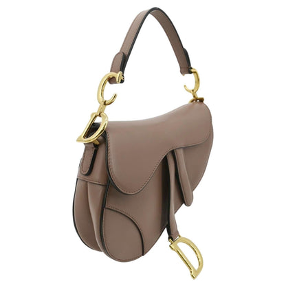 CHRISTIAN DIOR Saddle Calfskin Leather Satchel Bag Rose Taupe Rovelle Bags