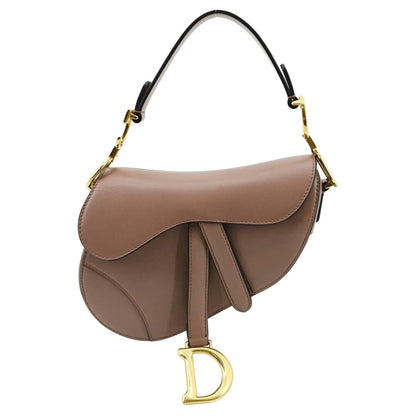 CHRISTIAN DIOR Saddle Calfskin Leather Satchel Bag Rose Taupe Rovelle Bags