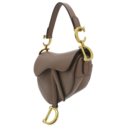 CHRISTIAN DIOR Saddle Calfskin Leather Satchel Bag Rose Taupe Rovelle Bags