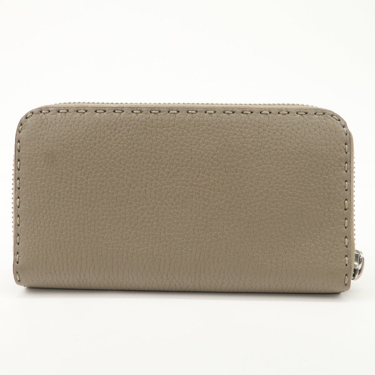 FENDI Selleria Leather Zip Around Long Wallet Greige 8M0374 Rovelle Bags