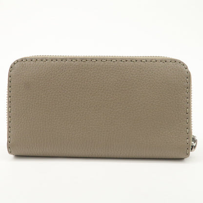 FENDI Selleria Leather Zip Around Long Wallet Greige 8M0374 Rovelle Bags