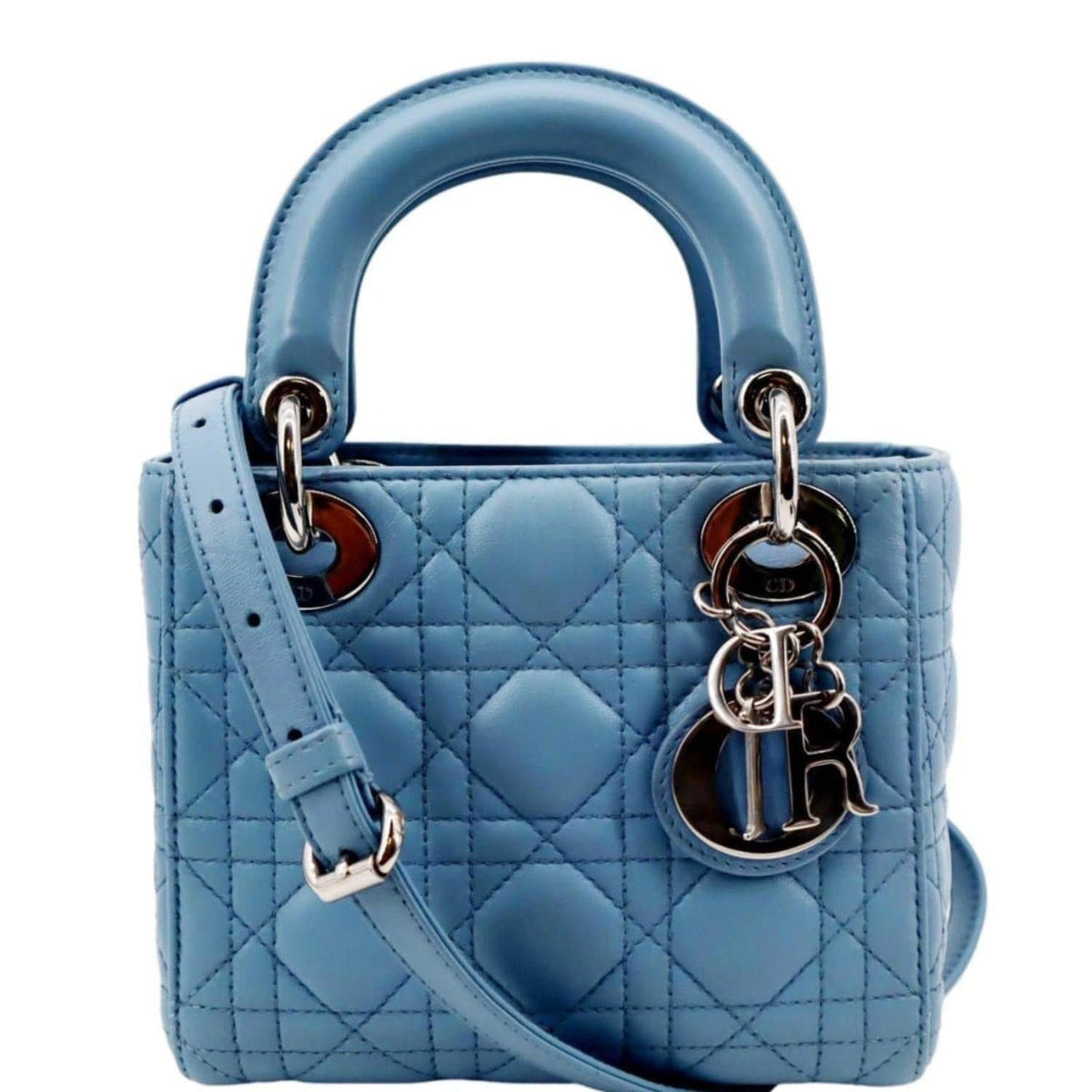 CHRISTIAN DIOR Mini Lady Dior Cannage Lambskin Leather Shoulder Bag Blue Rovelle Bags