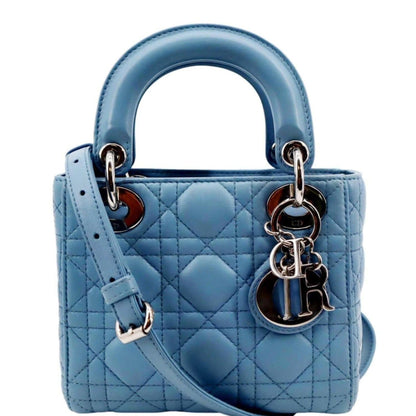 CHRISTIAN DIOR Mini Lady Dior Cannage Lambskin Leather Shoulder Bag Blue Rovelle Bags