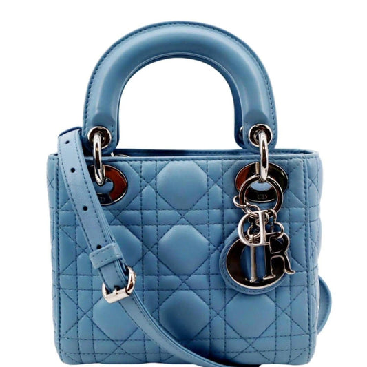 CHRISTIAN DIOR Mini Lady Dior Cannage Lambskin Leather Shoulder Bag Blue Rovelle Bags