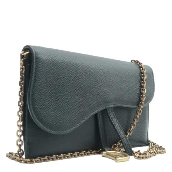 CHRISTIAN DIOR Long Saddle Leather Crossbody Chain Wallet Black Rovelle Bags