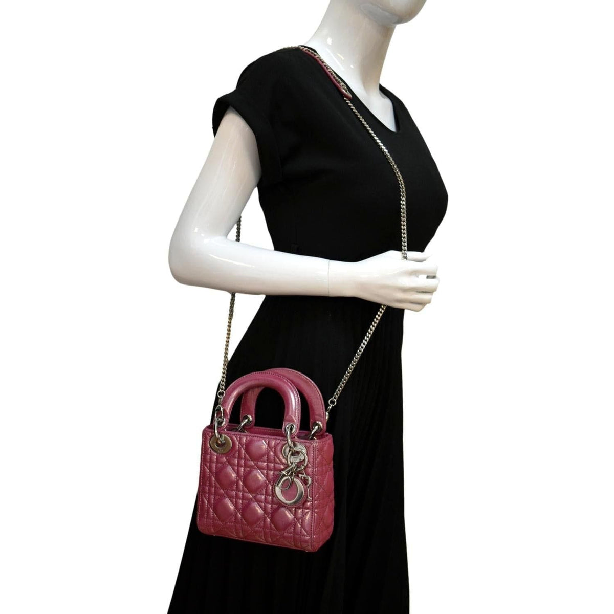 CHRISTIAN DIOR Mini Lady Dior Pearlescent Cannage Lambskin Shoulder Bag Pink Rovelle Bags