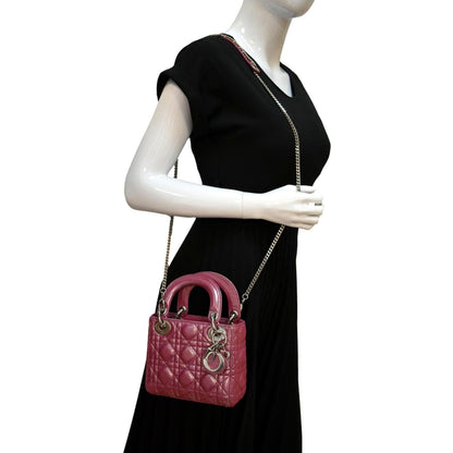 CHRISTIAN DIOR Mini Lady Dior Pearlescent Cannage Lambskin Shoulder Bag Pink Rovelle Bags