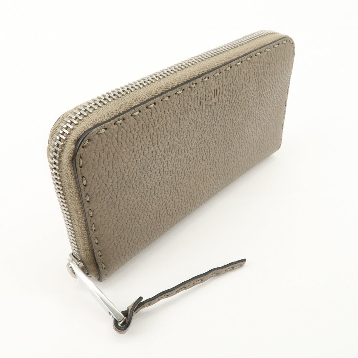 FENDI Selleria Leather Zip Around Long Wallet Greige 8M0374 Rovelle Bags