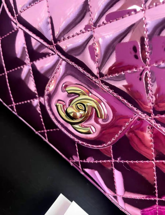 24C Chanel Purple Mirrored Metallic Mini Square Flap Bag Star Handbag Rovelle Bags