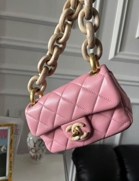 Chanel Pink Cc Wood Chain Mini Bag Rovelle Bags