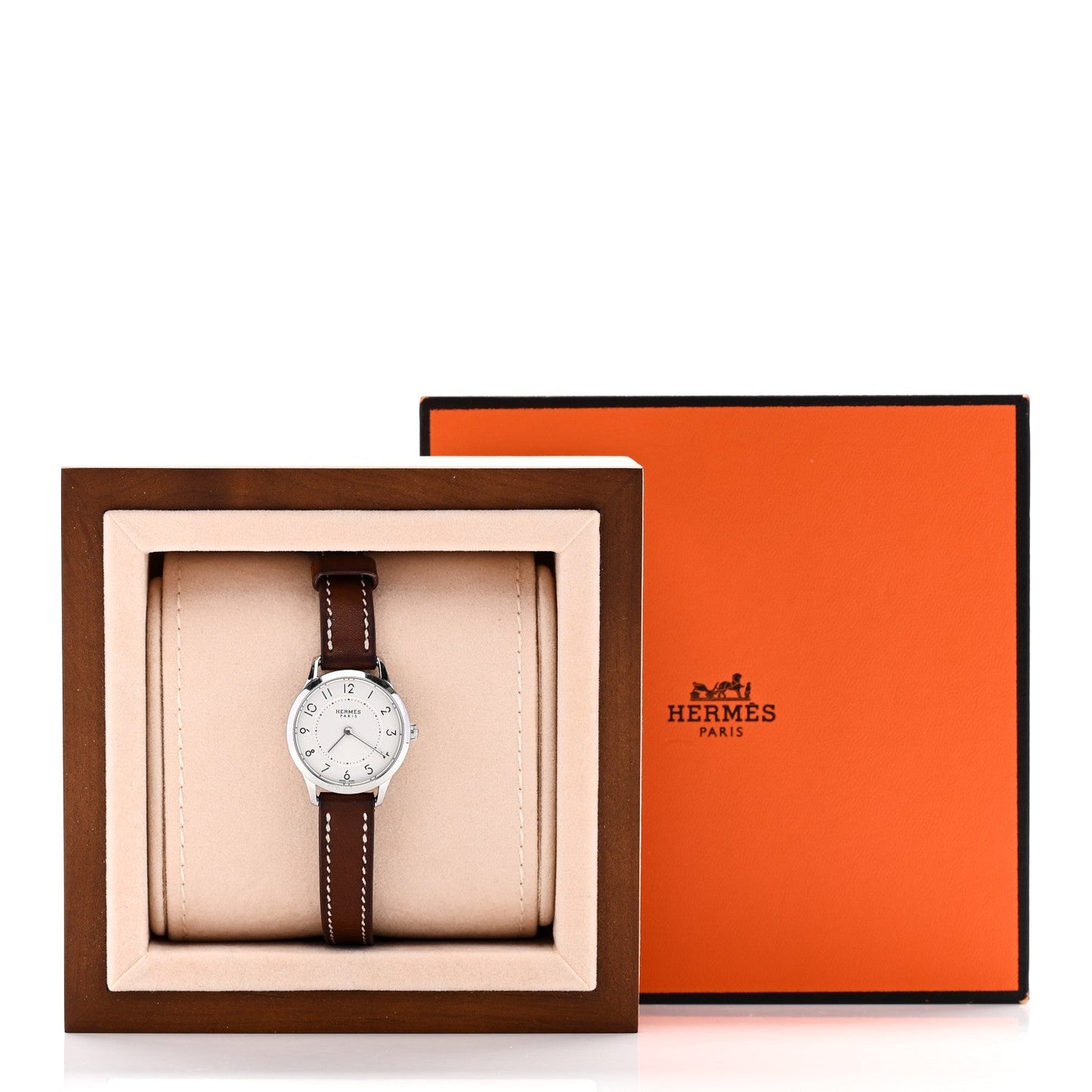 Stainless Steel Barenia 25mm Slim d'Hermes Quartz Watch Fauve
