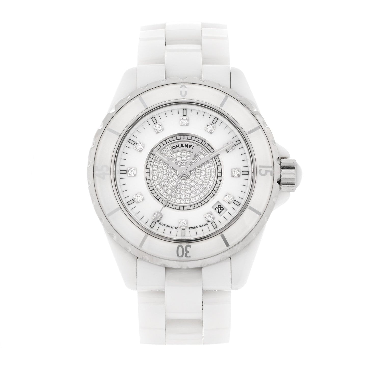 Stainless Steel Ceramic Diamond Dial 38mm J12 Automatic Watch White