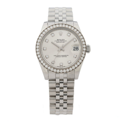 Stainless Steel 18K White Gold Diamond Bezel 31mm Oyster Perpetual Datejust Watch Silver 278384RBR