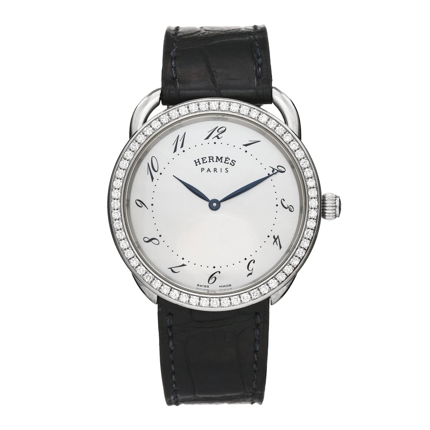 Stainless Steel Alligator Diamond Bezel Mother of Pearl 38mm Arceau Quartz Watch Noir
