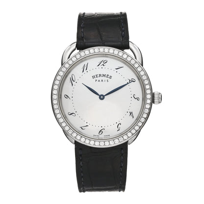 Stainless Steel Alligator Diamond Bezel Mother of Pearl 38mm Arceau Quartz Watch Noir