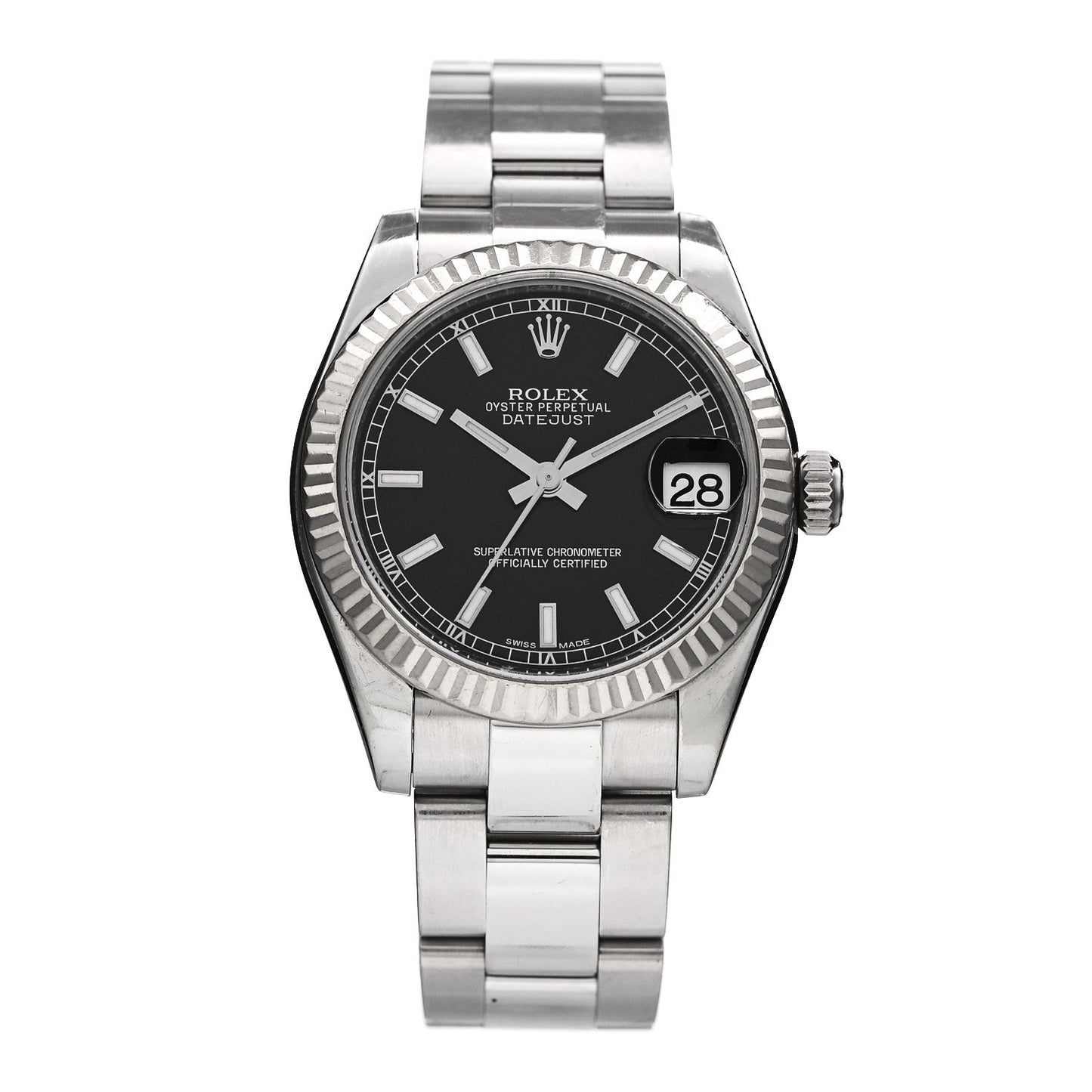 Stainless Steel 18K White Gold 31mm Oyster Perpetual Datejust Watch Black 178274