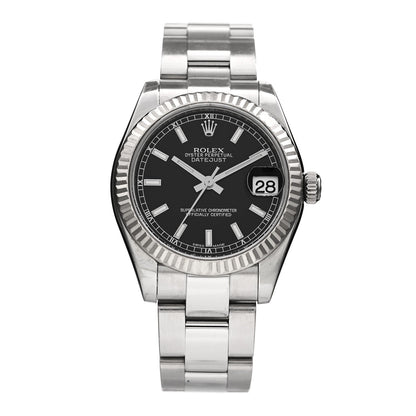 Stainless Steel 18K White Gold 31mm Oyster Perpetual Datejust Watch Black 178274