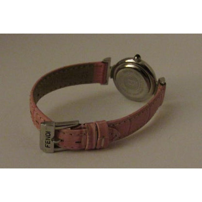 Fendi Satin Mother Of Pearl Pink Stainless Steel Submarine Mop Face And Crocodile Band Watch