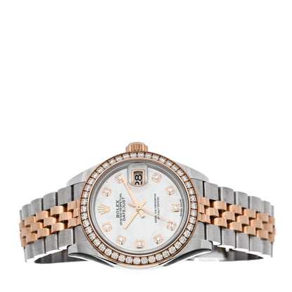 Stainless Steel 18K Everose Gold Diamond Bezel Mother of Pearl 28mm Oyster Perpetual Datejust Watch 279381RBR
