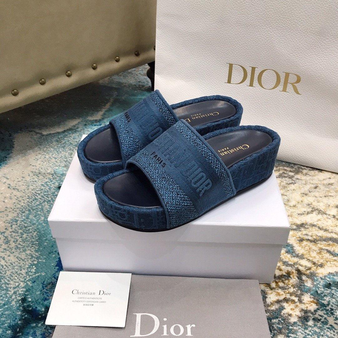DIOR Dway Embroidered Denim Wedge Sandals
