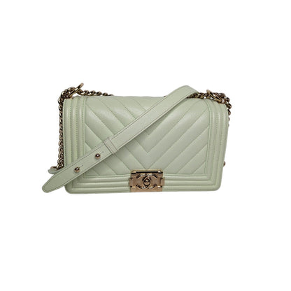 Chanel bag Caviar Chevron Quilted Medium Boy Flap Light Green Rovelle Bags