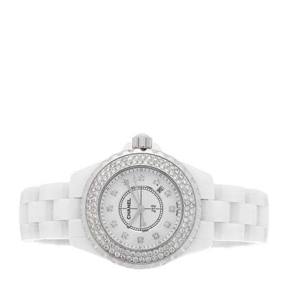 Stainless Steel Ceramic Diamond Pave Bezel 33mm J12 Quartz Watch White