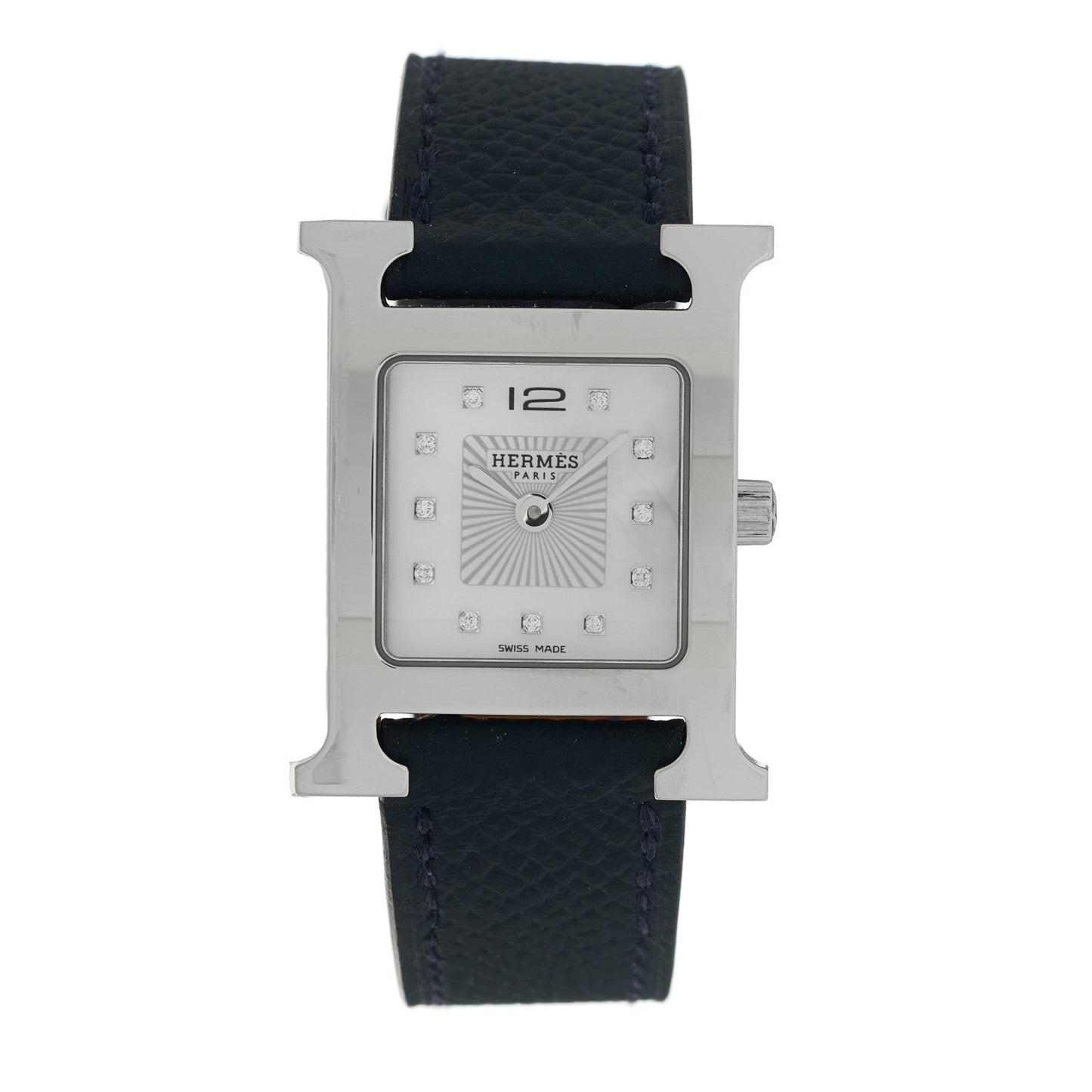 Stainless Steel Epsom Diamond Mother of Pearl 21mm Heure H Hour Quartz Watch Noir