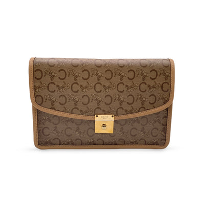 Luxury CELINE Beige Vinyl C Macadam Canvas Clutch Bag Purse
