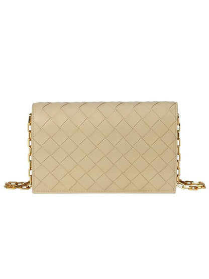 Luxury Bottega Veneta Intrecciato Chain Leather Mini Cross Bag Beige