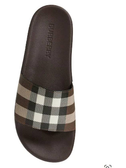 Luxury Burberry Check Print Slide Slippers Brown