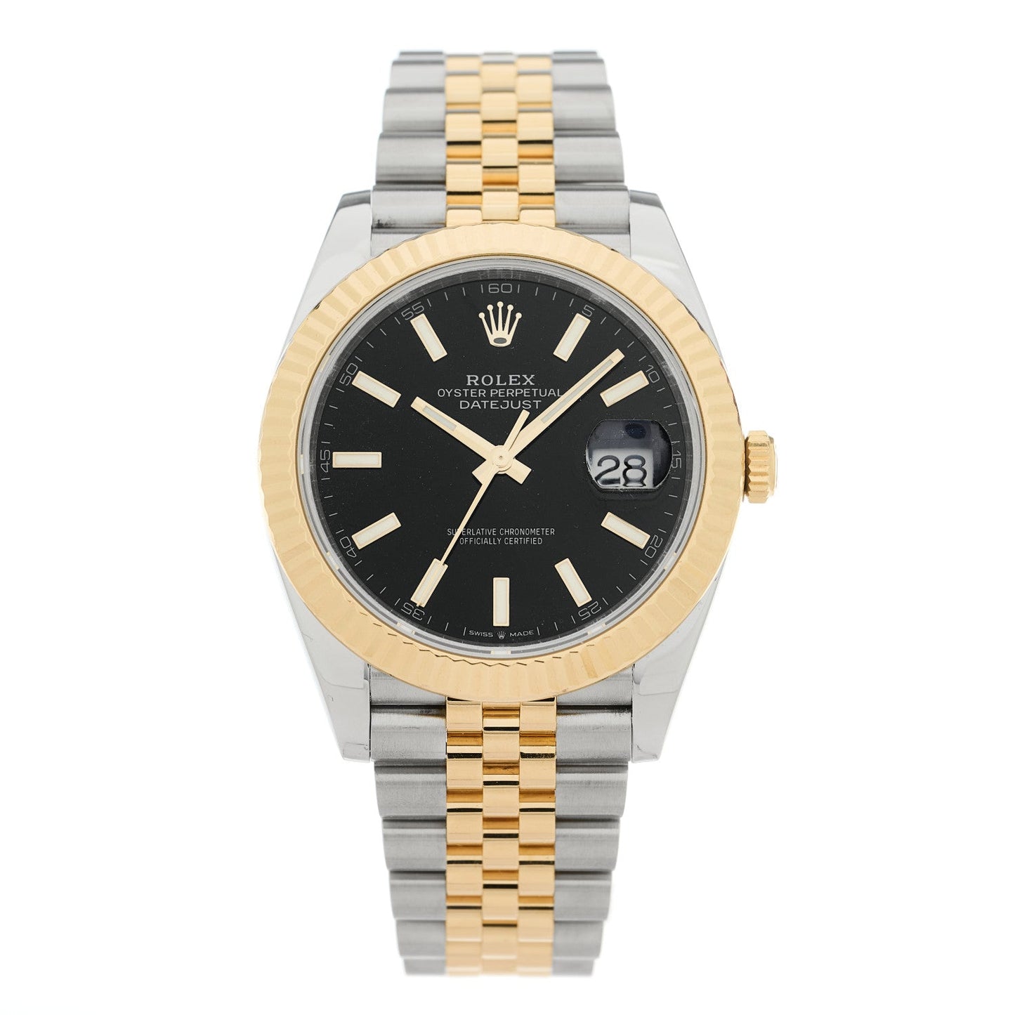 Stainless Steel 18K Yellow Gold 41mm Oyster Perpetual Datejust Watch Black 126333