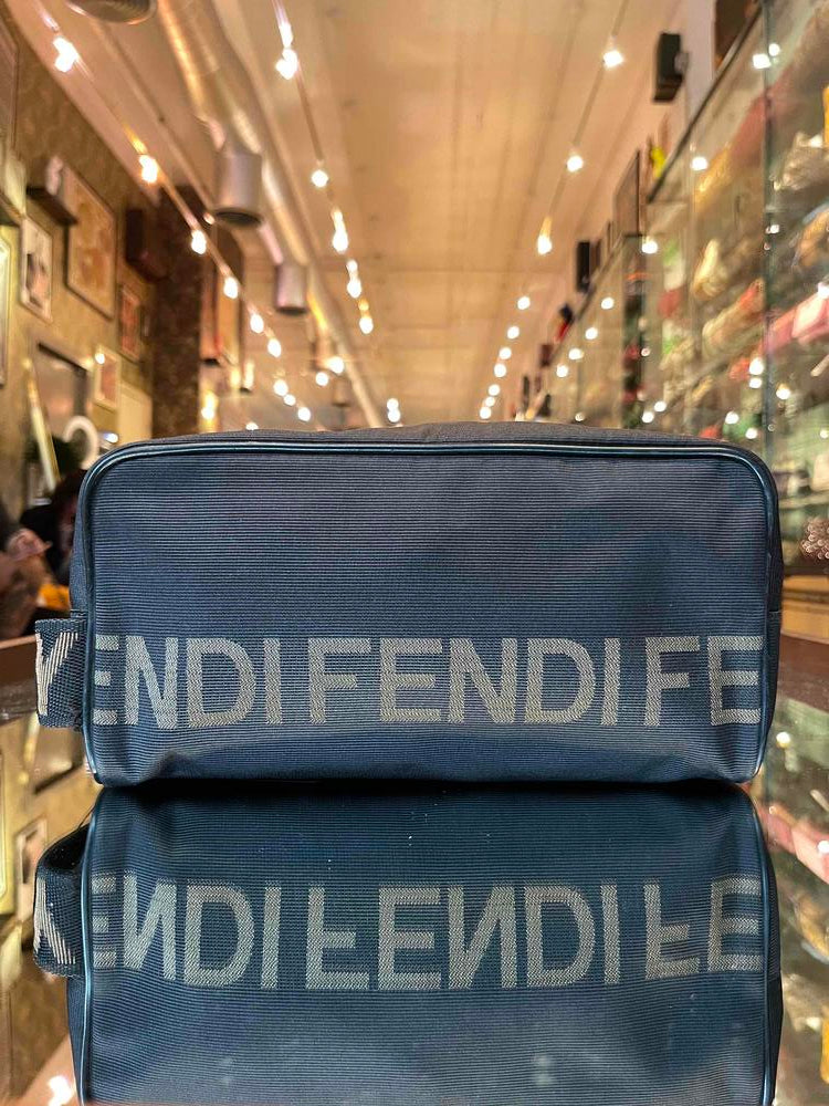 Fendi Canvas Logo Travel Zip Pouch Rovelle Bags