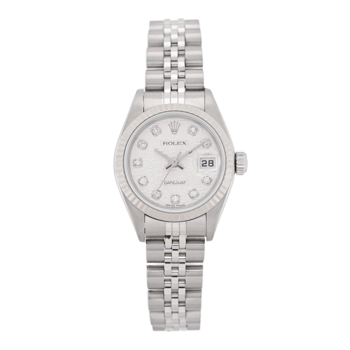Stainless Steel 18K White Gold Diamond 26mm Oyster Perpetual Datejust Watch Silver Jubilee 79174