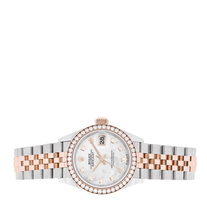 Stainless Steel 18K Everose Gold Diamond Bezel Mother of Pearl 28mm Oyster Perpetual Datejust Watch 279381RBR