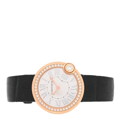 18K Pink Gold Alligator Diamond Bezel 30mm Ballon Blanc De Cartier Quartz Watch
