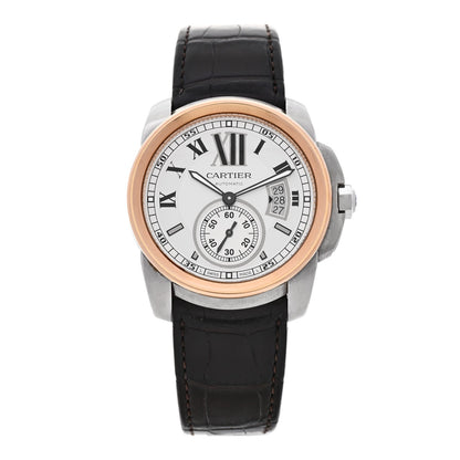 Stainless Steel 18K Pink Gold Alligator 42mm Calibre de Cartier Automatic Watch Brown